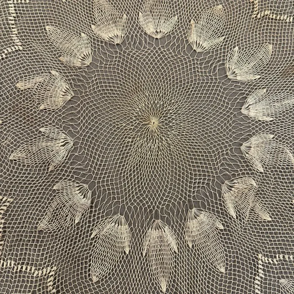 Vintage Embroider Net Mesh Lace Large Round Doily Vanity Table Topper Linen